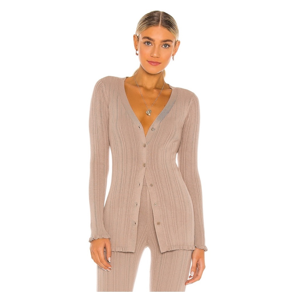 New Tularosa Variegated Rib Cardi in Taupe, Size XS